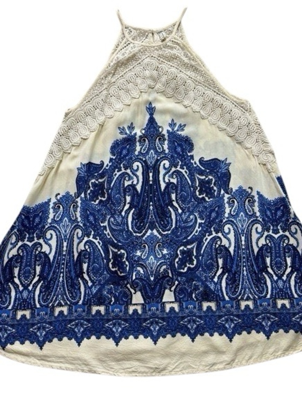 Free People Shea Paisley Mini Dress Boho Festival Crochet Halter Size M